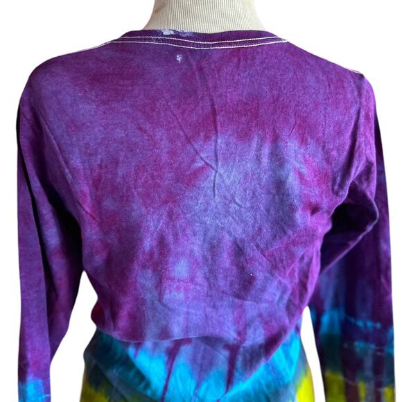 New Womens Top Size Medium Purple Tie Dye Long Sleeve Handcrafted Festival Hippy - Picture 3 of 8